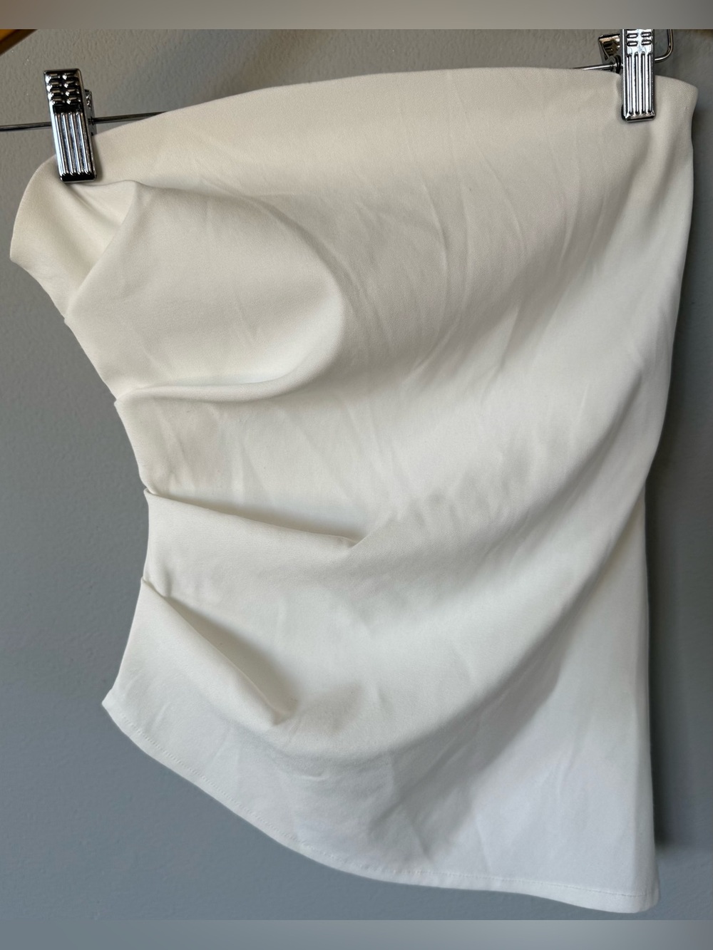 ZARA White Strapless Ruched Satin-Look Top Size S RN77302